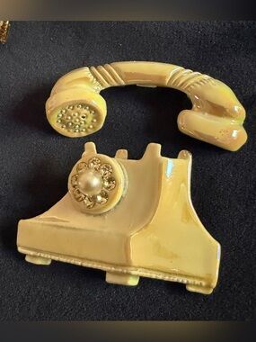 Vintage 1950s–1960s Iridescent Cream/Pearlized Rotary Telephone 2-piece Scatter